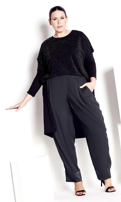 Plus Size  Evans Charcoal Tailored Trousers Satin Cuff