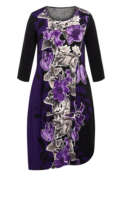 Evans Purple Floral Print Sleeved Mini Dress 6