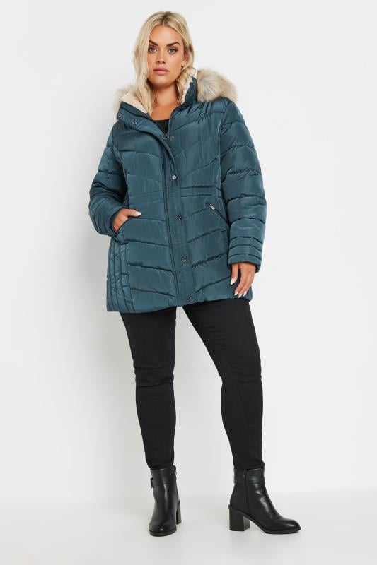 YOURS Plus Size Blue Padded Coat Yours Clothing