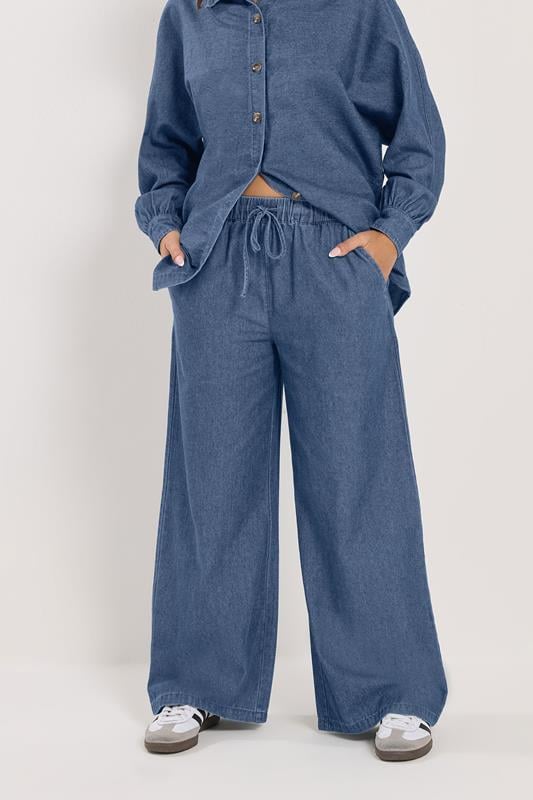 PixieGirl Petite Women's Mid Blue Pull-On Wide Leg Jeans | PixieGirl 1