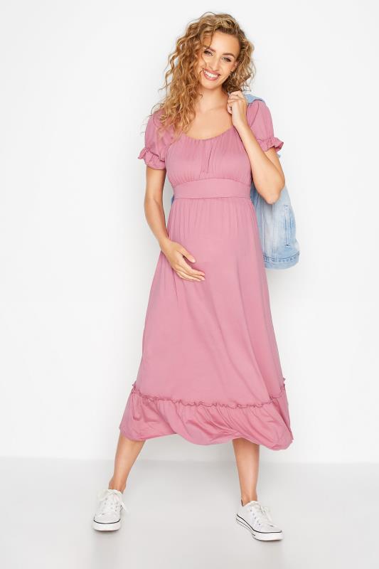 LTS Tall Maternity Dusky Pink Milkmaid Dress 1
