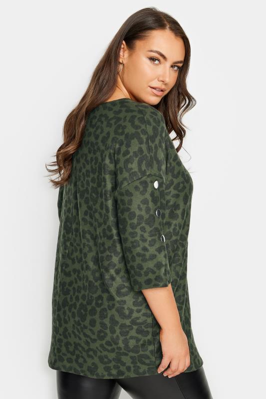 YOURS Plus Size Khaki Green Leopard Print Soft Touch Top | Yours Clothing 3