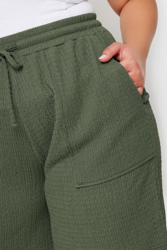 YOURS Plus Size Khaki Green Textured Crinkle Shorts | Yours Clothing 4