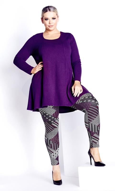 Plus Size  Evans Purple Geometric Print Trousers