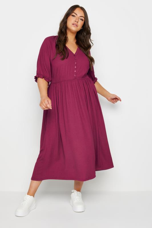 LIMITED COLLECTION Plus Size Wine Red Textured Midaxi Dress | Yours Clothing  2