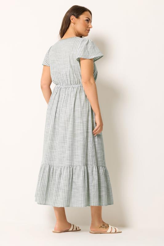 YOURS Plus Size Sage Green Stripe Angel Sleeve Dress | Yours Clothing 3