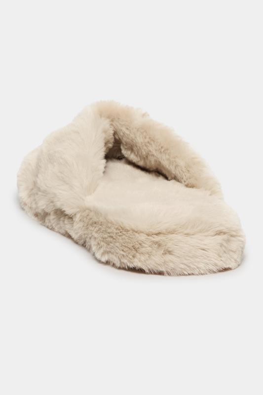 Beige Brown Fluff Toe Post Slippers In Extra Wide EEE Fit 4