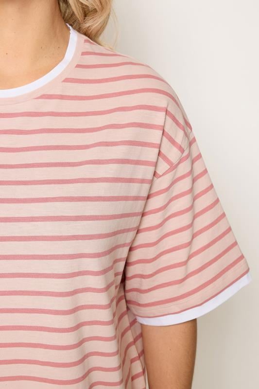 YOURS Plus Size Pink Stripe 2-In-1 Boxy T-Shirt | Yours Clothing 4