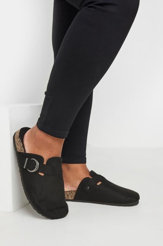  Black Faux Suede Clogs In Extra Wide EEE Fit