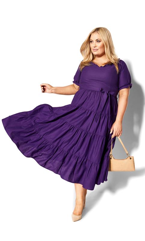 Plus Size  City Chic Purple Puff Sleeve Maxi Dress