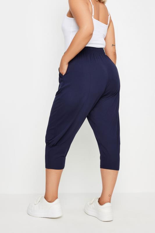 YOURS Plus Size Navy Blue Ruched Harem Trousers | Yours Clothing 3