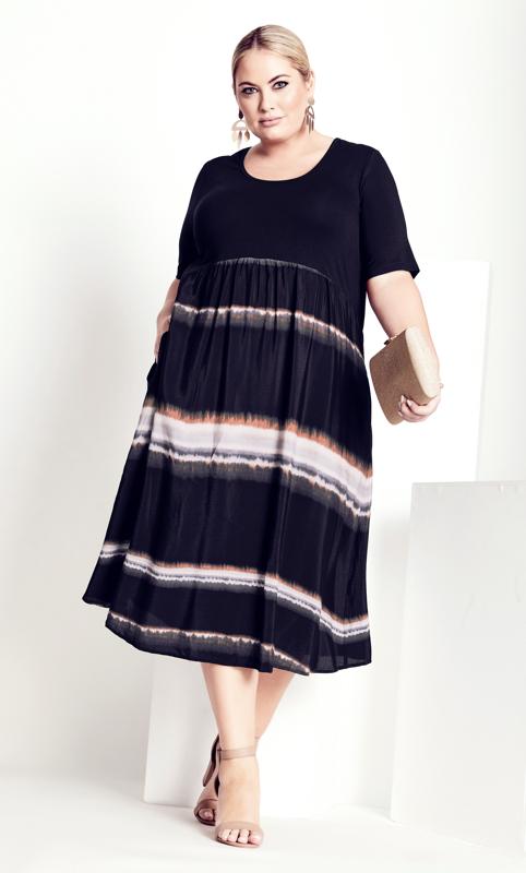 Plus Size  Evans Black Stripe Midi Smock Dress