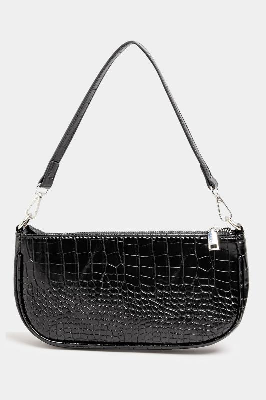 Black Faux Croc Shoulder Bag 3