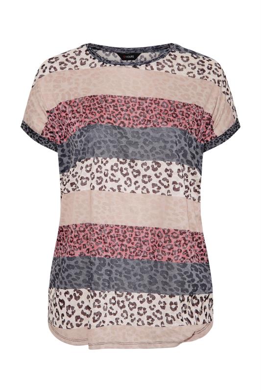 Curve Beige Brown Leopard Print Colour Block T-Shirt 6