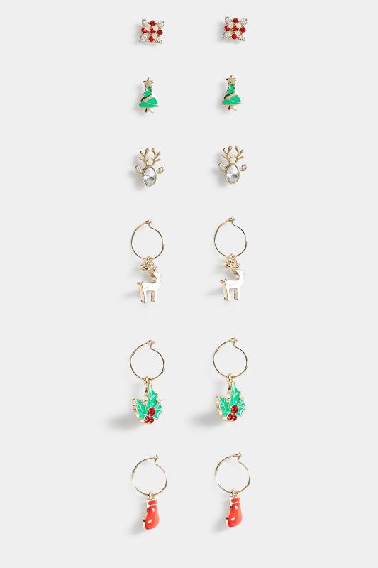6 PACK Gold Christmas Earrings Set | Yours Clothing 3