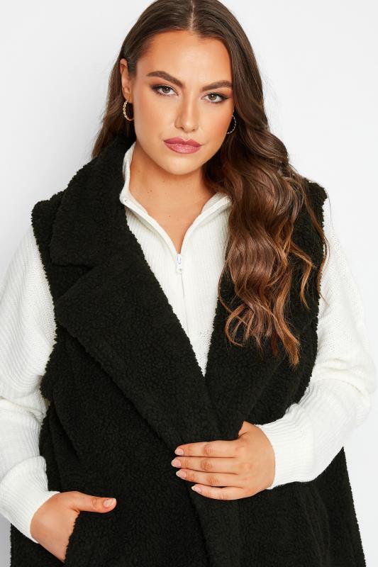 Plus Size Black Shearling Teddy Longline Gilet | Yours Clothing 4