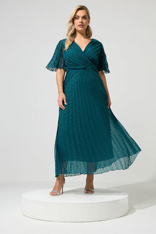 green pleated dress plus size YOURS LONDON Teal Dobby campaign_curve