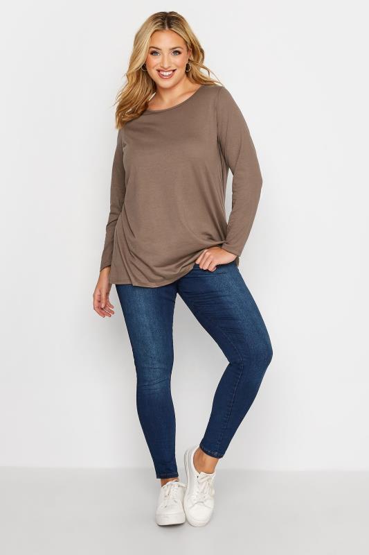 Plus Size Mocha Brown Long Sleeve T-Shirt | Yours Clothing 2