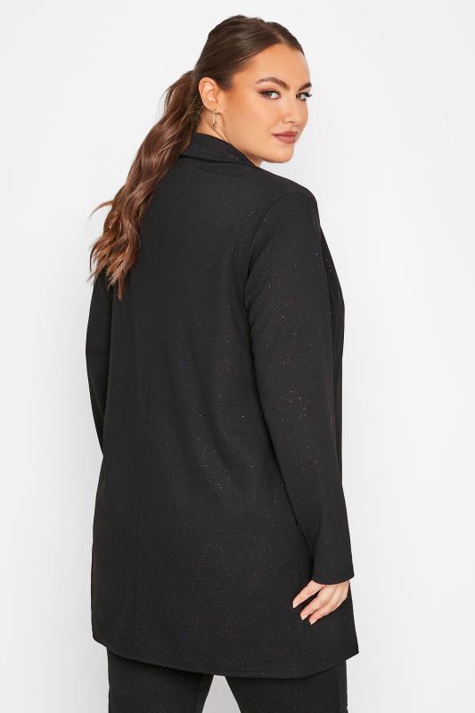 YOURS Curve Plus Size Black & Pink Glitter Longline Blazer | Yours Clothing 3