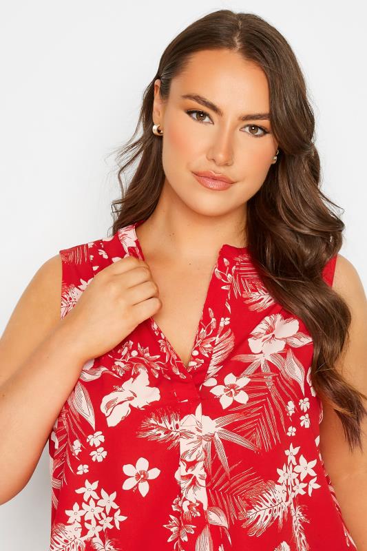 Plus Size Red Floral Pleat Detail Top | Yours Clothing  4