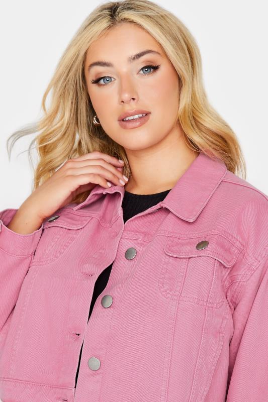 YOURS Plus Size Pink Cropped Denim Jacket | Yours Clothing 5