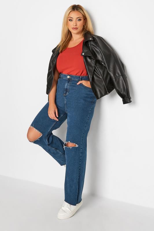 Curve Mid Blue Ripped Wide Leg Jeans 2