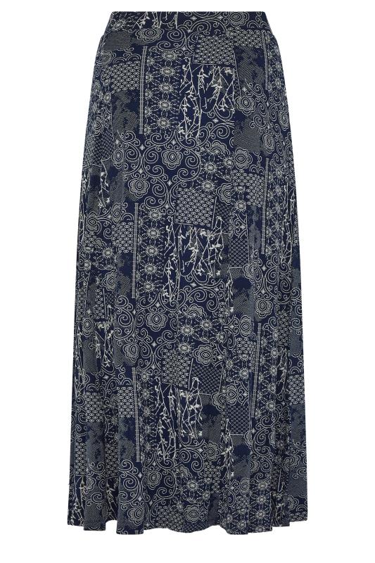 YOURS Curve Navy Blue Mixed Print Pocket Detail Maxi Skirt | Yours Clothing 5