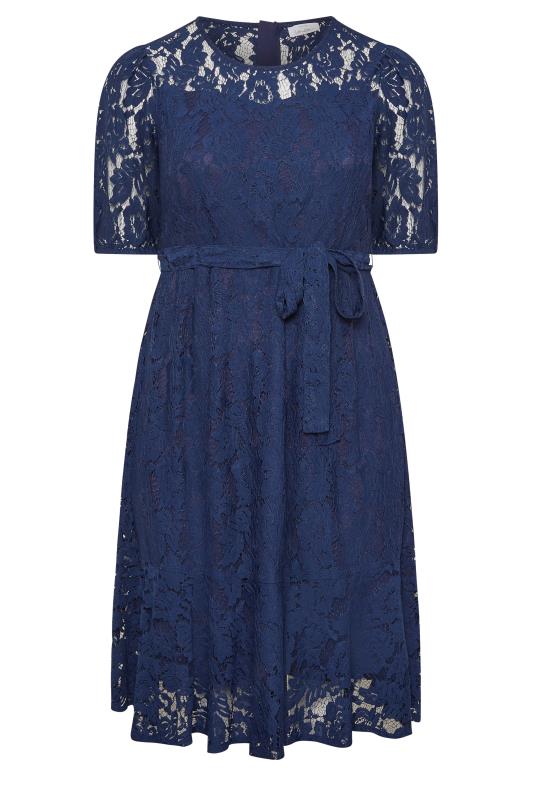 YOURS LONDON Plus Size Curve Navy Blue Floral Lace Skater Dress | Yours Clothing  6