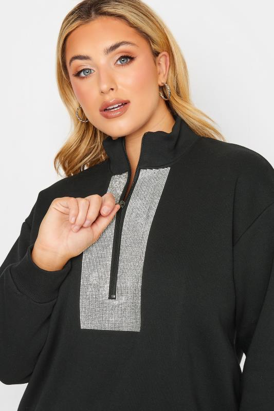Curve Plus Size Black & Silver Sequin Embellished Half Zip Sweatshirt | Yours Clothing  2