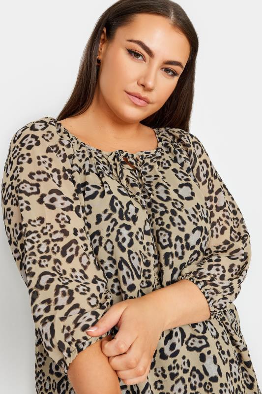 YOURS Plus Size Beige Brown Leopard Print Tie Neck Blouse | Yours Clothing 4