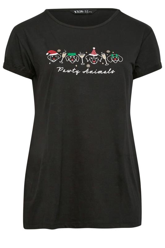 YOURS Plus Size Black 'Party Animals' Novelty Christmas T-Shirt | Yours Clothing 5