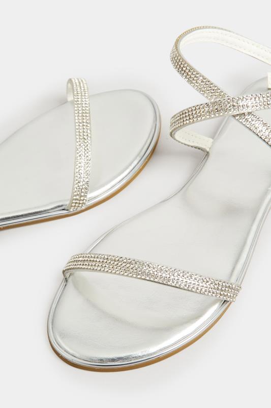 PixieGirl Silver Diamante Flat Sandals In Standard Fit | PixieGirl  5