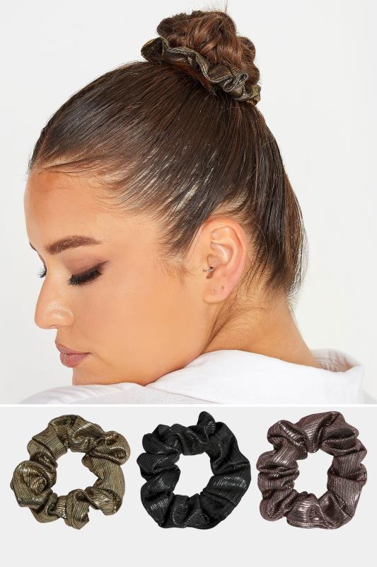 Plus Size  Yours Gold 3 PACK Shimmer Scrunchie Set