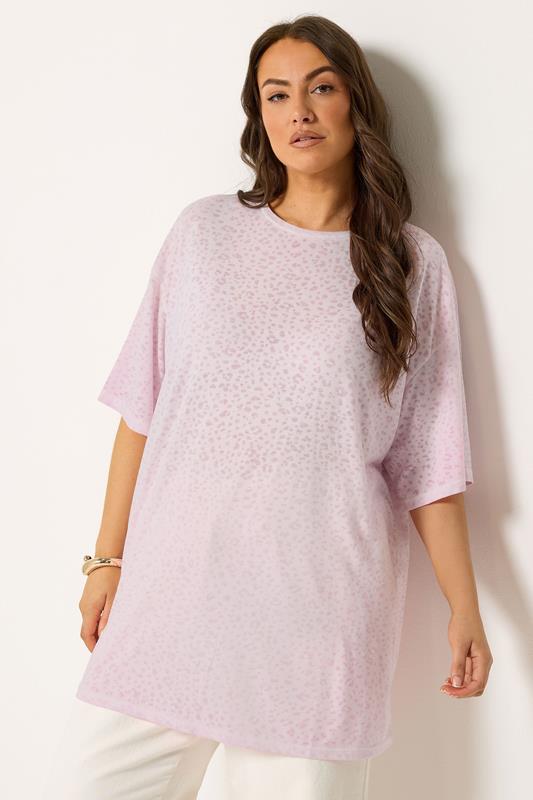 YOURS Plus Size Pink Animal Burnout T-Shirt | Yours Clothing 1