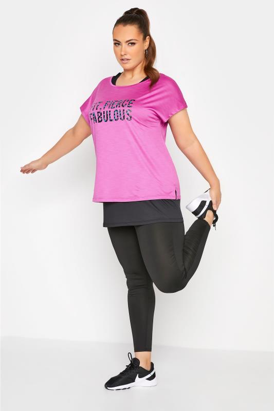 ACTIVE Pink 2 In 1 'Fit, Fierce, Fabulous' Slogan T-Shirt | Yours Clothing 5