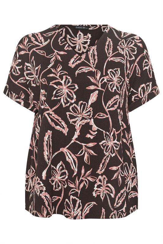 EVANS Plus Size Chocolate Brown Floral Crinkle Top | Evans 5