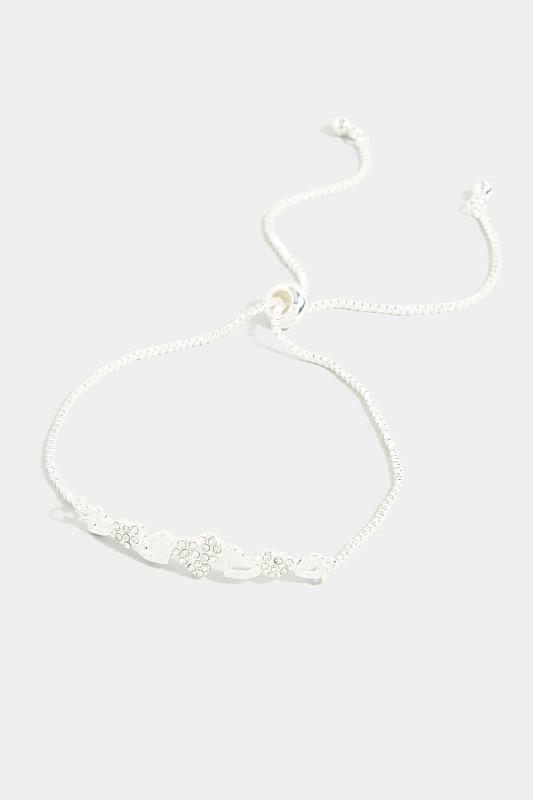 Plus Size  Silver Diamante Heart Cluster Bracelet