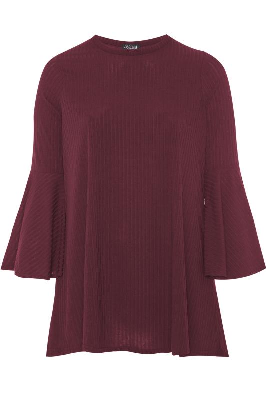 Limited Collection Plum Ribbed Flare Sleeve Top Yours Clothing