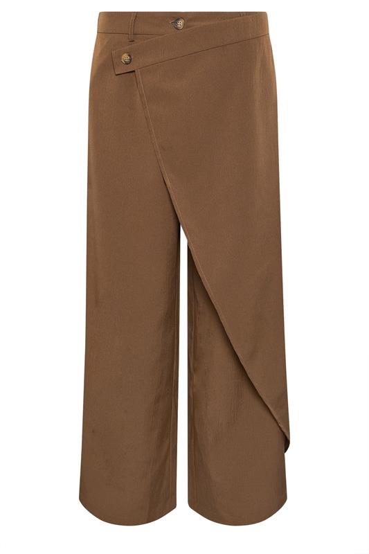 PixieGirl Petite Women's Camel Brown Wrap Wide Leg Trousers | PixieGirl 5