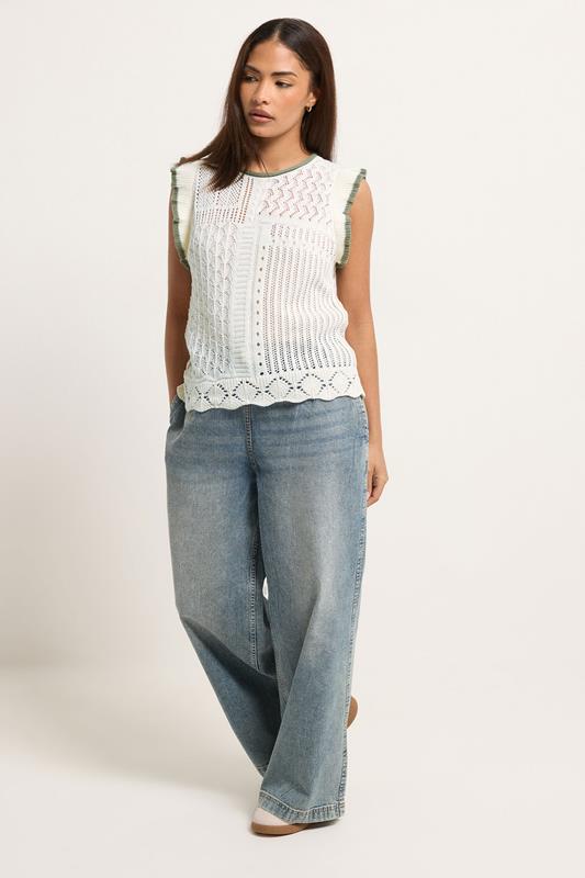 PixieGirl Petite Women's Ivory White & Sage Green Crochet Vest Top | PixieGirl 1