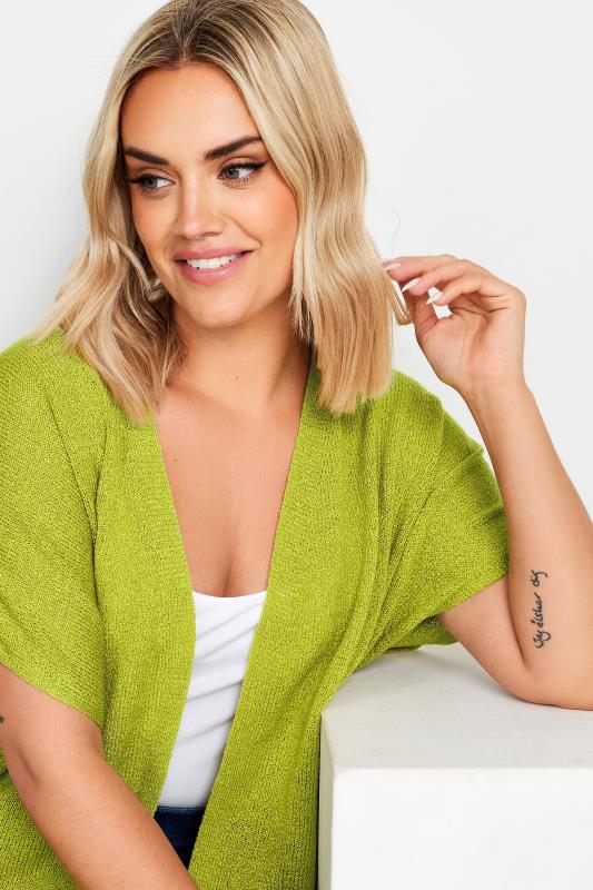YOURS Plus Size Chartreuse Green Short Sleeve Cardigan | Yours Clothing 4