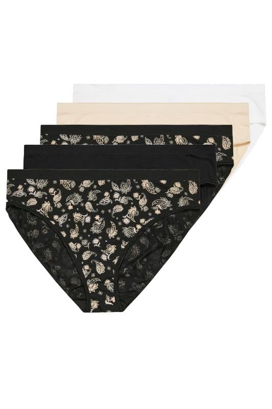 YOURS Plus Size 5 PACK Natural Brown Paisley Print Briefs | Yours Clothing 5