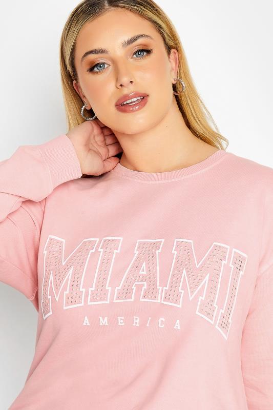 YOURS LUXURY Plus Size Pink Acid Wash 'Miami' Stud Embellished Sweatshirt | Yours Clothing 1