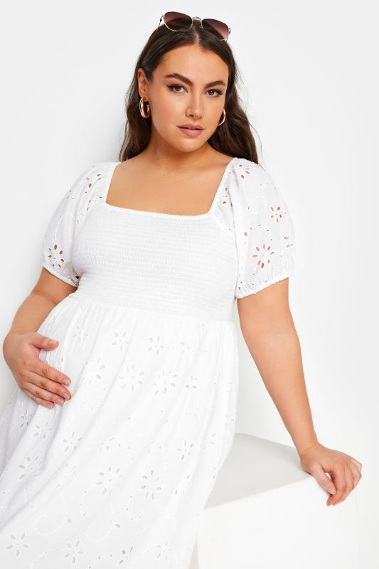 BUMP IT UP MATERNITY Plus Size White Broderie Anglaise Midi Dress | Yours Clothing 5