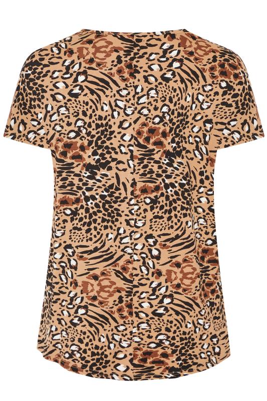 Brown Animal Print Grown on Sleeve T-Shirt | Yours Clothing