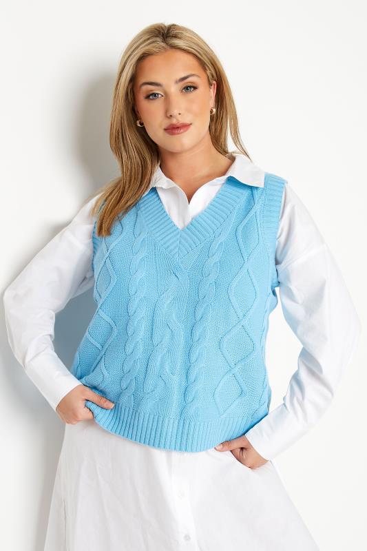 Plus Size  Curve Blue Cable Knit Sweater Vest Top