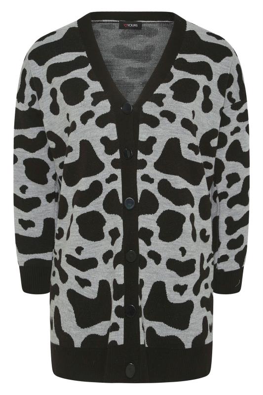 Plus Size Curve Black & Grey Cow Print Knitted Cardigan | Yours Clothing 6