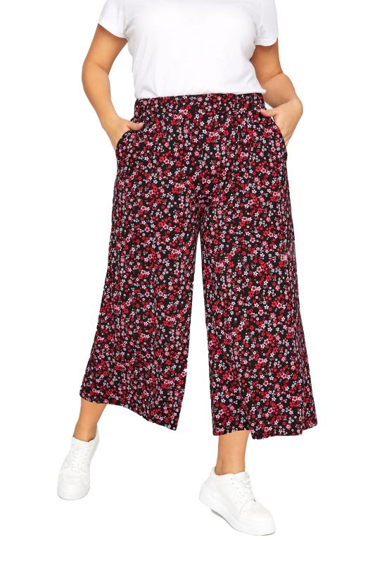 YOURS Plus Size Curve Red Floral Midaxi Culottes | Yours Clothing  6