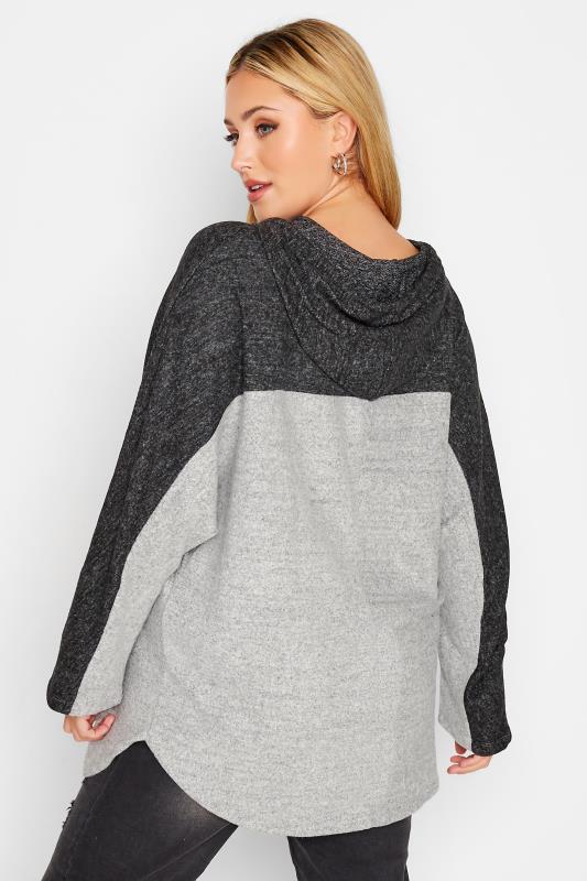 Plus Size Grey Colour Block Soft Touch Hoodie | Yours Clothing  3