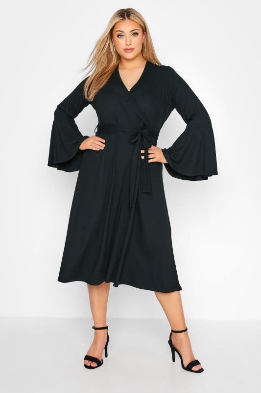 LIMITED COLLECTION Curve Black Flare Sleeve Wrap Dress_A.jpg